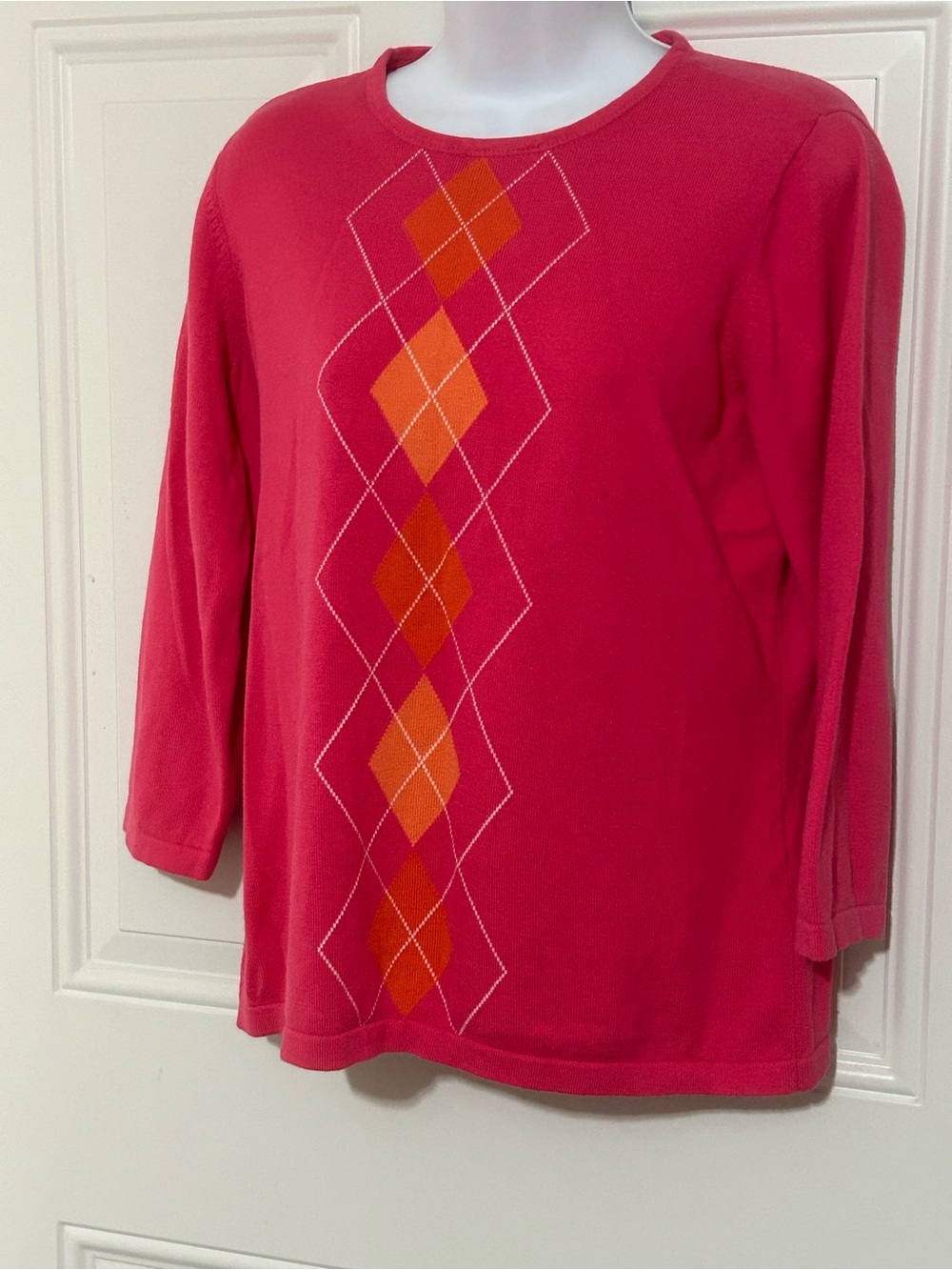 Izod Pink Long-Sleeve Top with Orange Argyle Detail